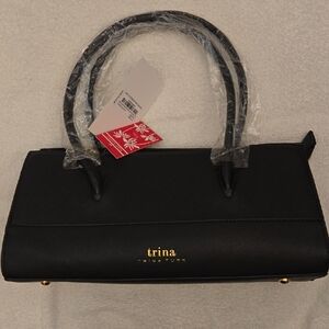 Trina Turk Black Satchel with Gold Accents